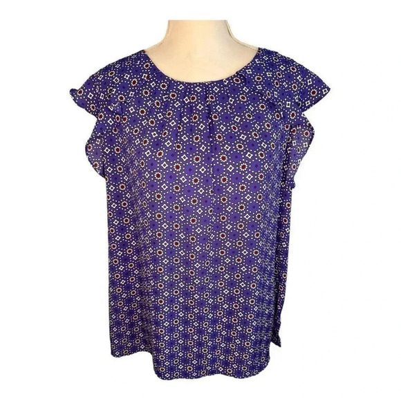 Liz Claiborne Career Women's Large Blue & Red Cap Sleeve Pullover Top‎ - Picture 1 of 7